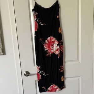 JLUXLABEL Black Maxi Dress with Pink Floral Design